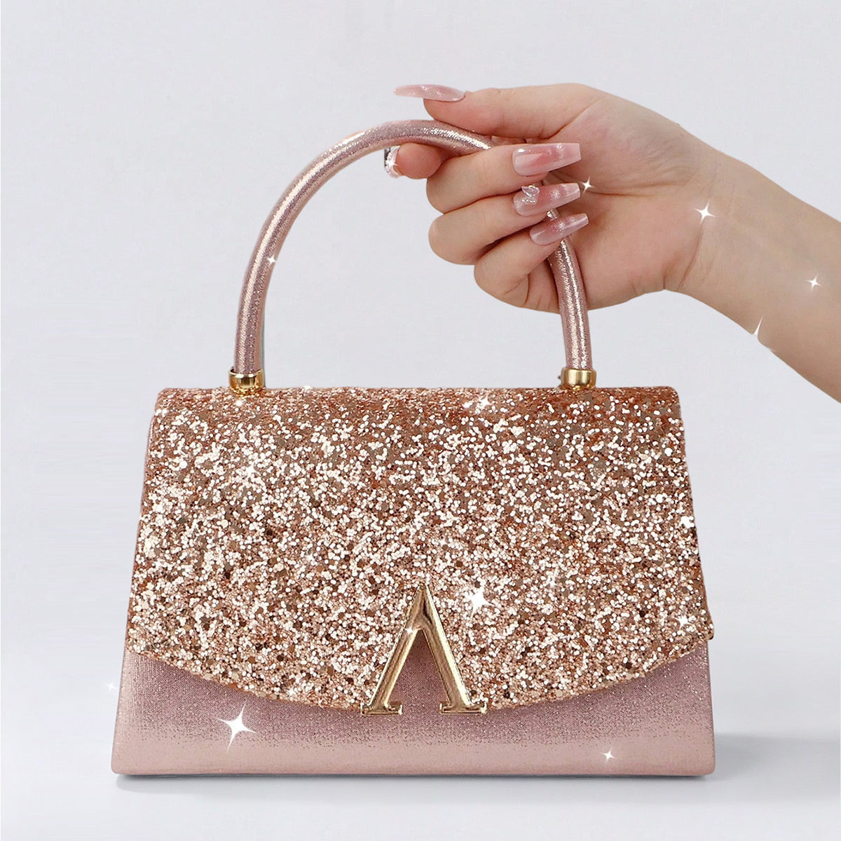 Structured women's evening bag with gold clasp