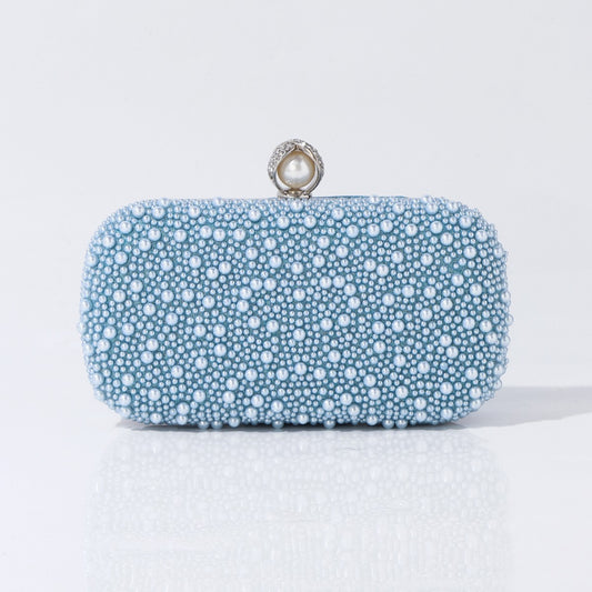 Elegant clutch bag close-up of pearl texture