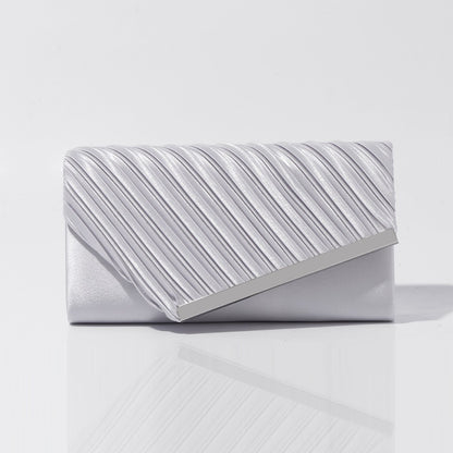 Women's pleated satin party handbag in silver