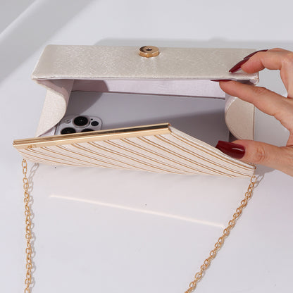 Pleated satin purse with detachable shoulder chain