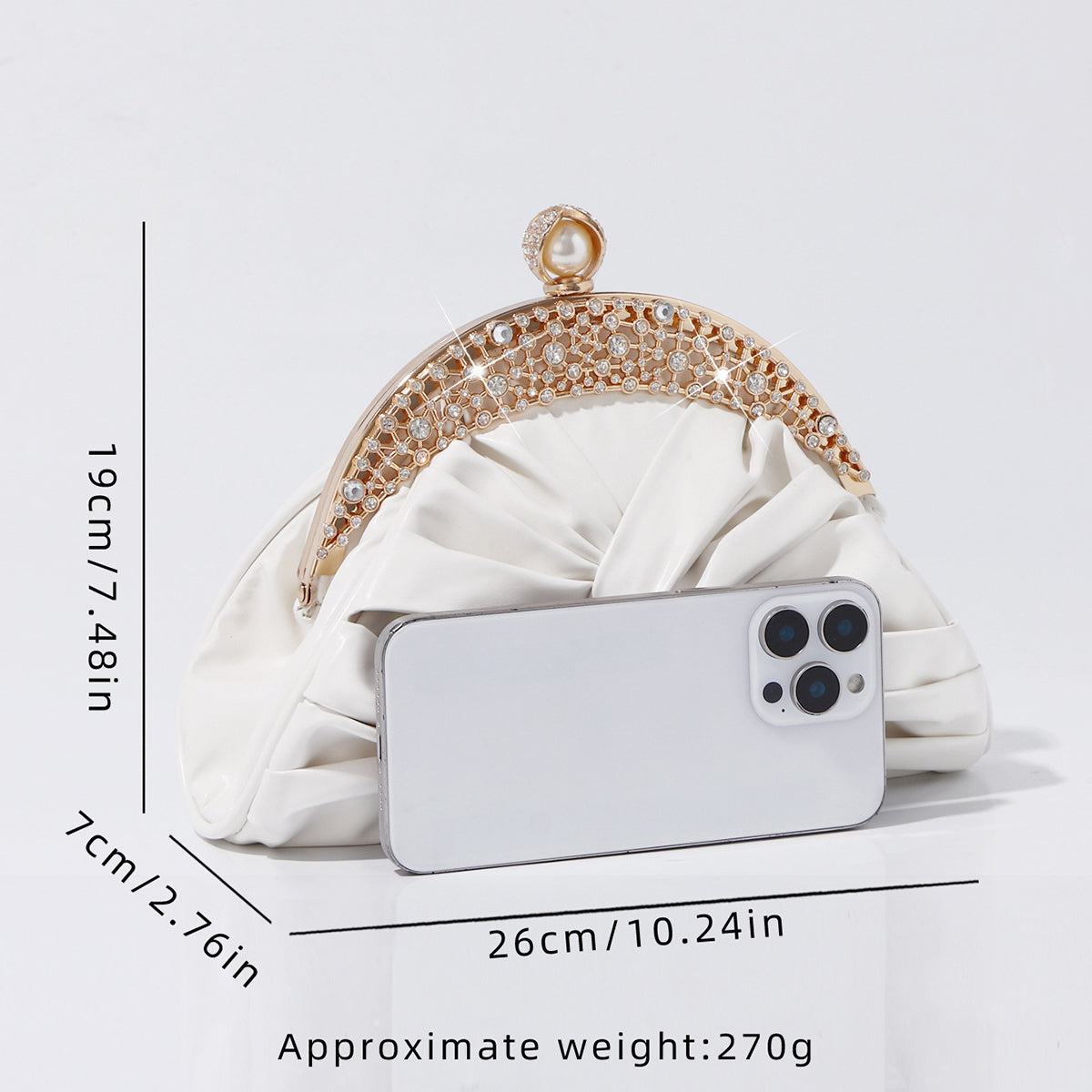 Compact soft gathered clutch for weddings