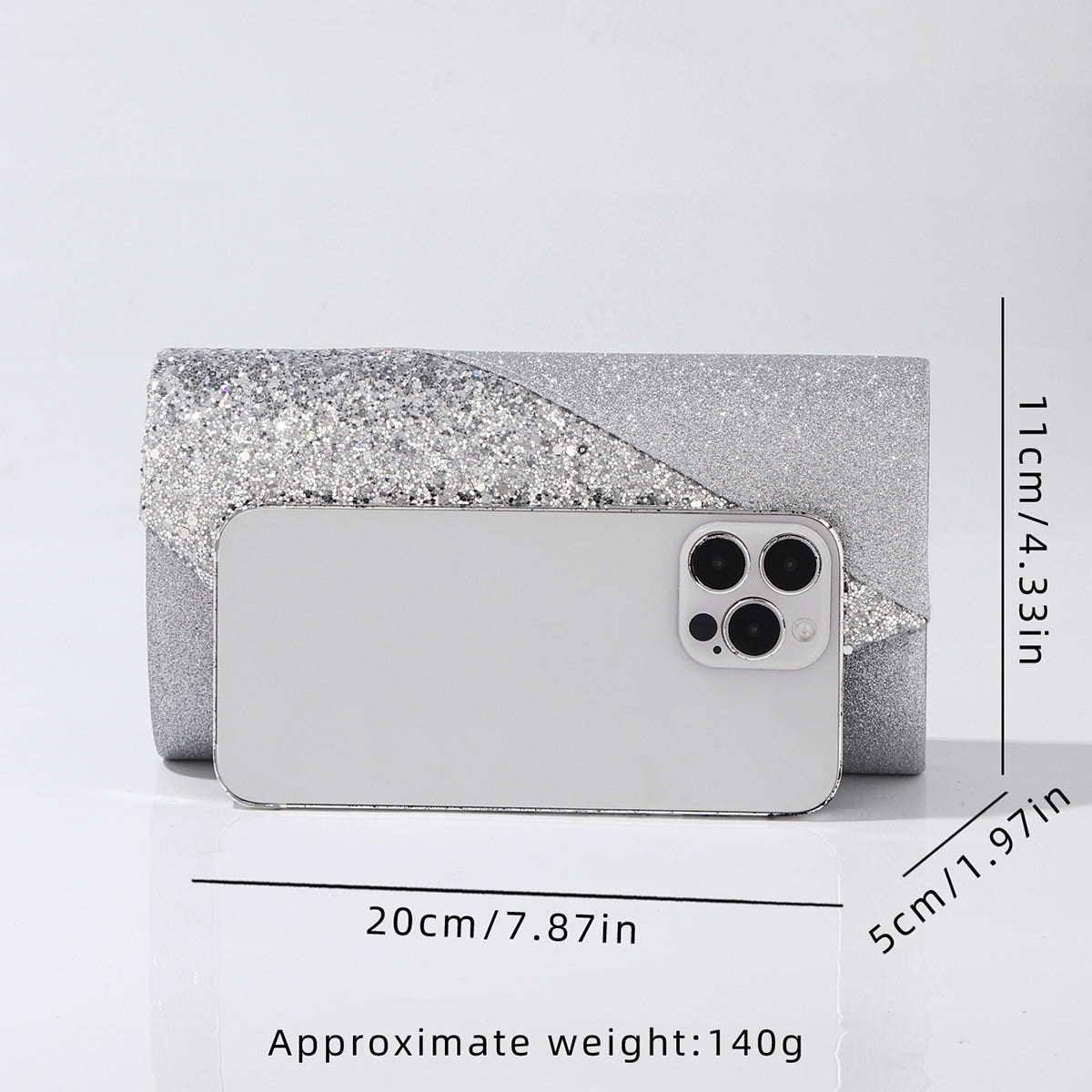 Glamorous silver clutch purse for cocktail parties