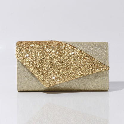 Sparkling gold evening clutch purse with chain strap