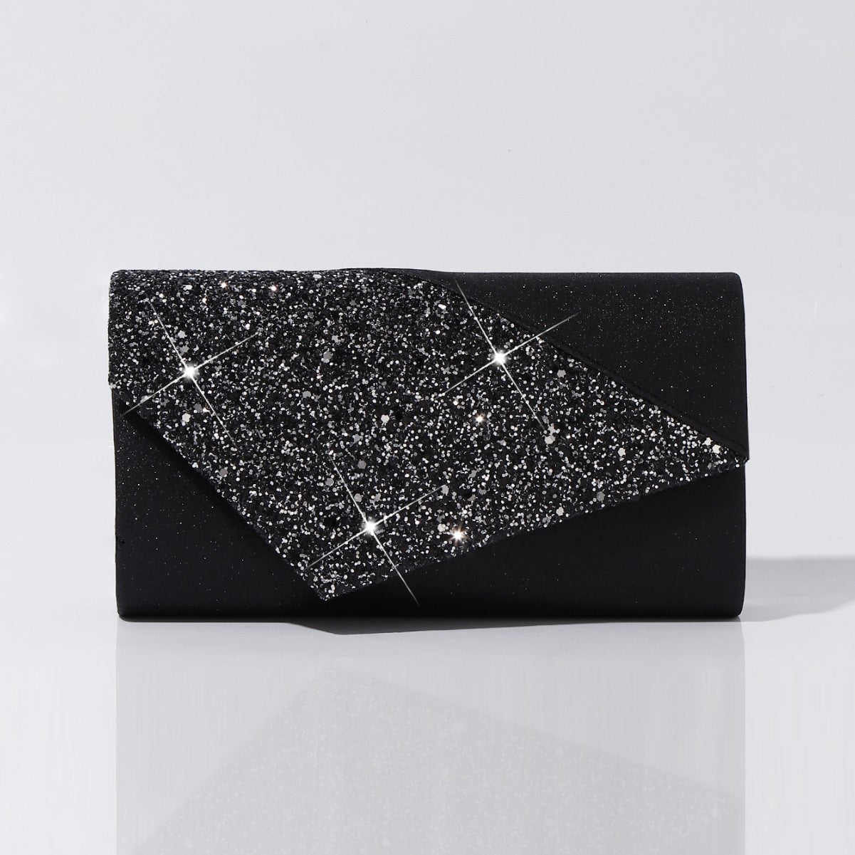 Black glitter envelope clutch bag for women