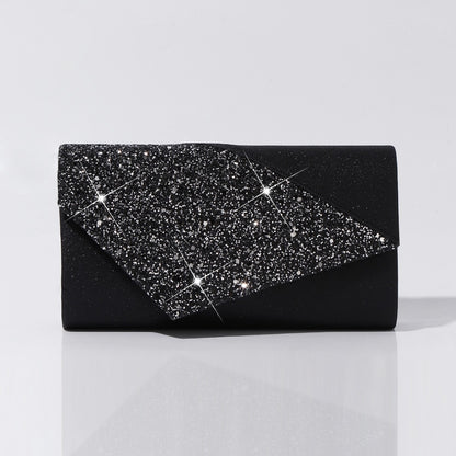 Black glitter envelope clutch bag for women