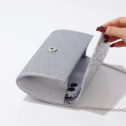 Lightweight silver evening bag with detachable chain
