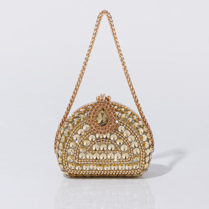 Luxury gold crystal evening clutch bag with rhinestone embellishments