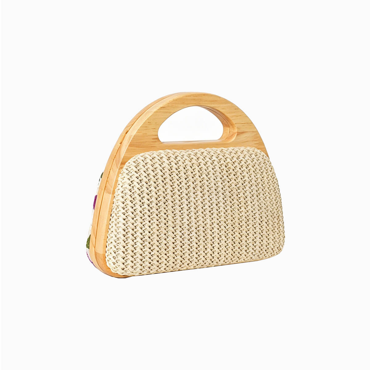 Handmade straw evening bag with botanical embroidery
