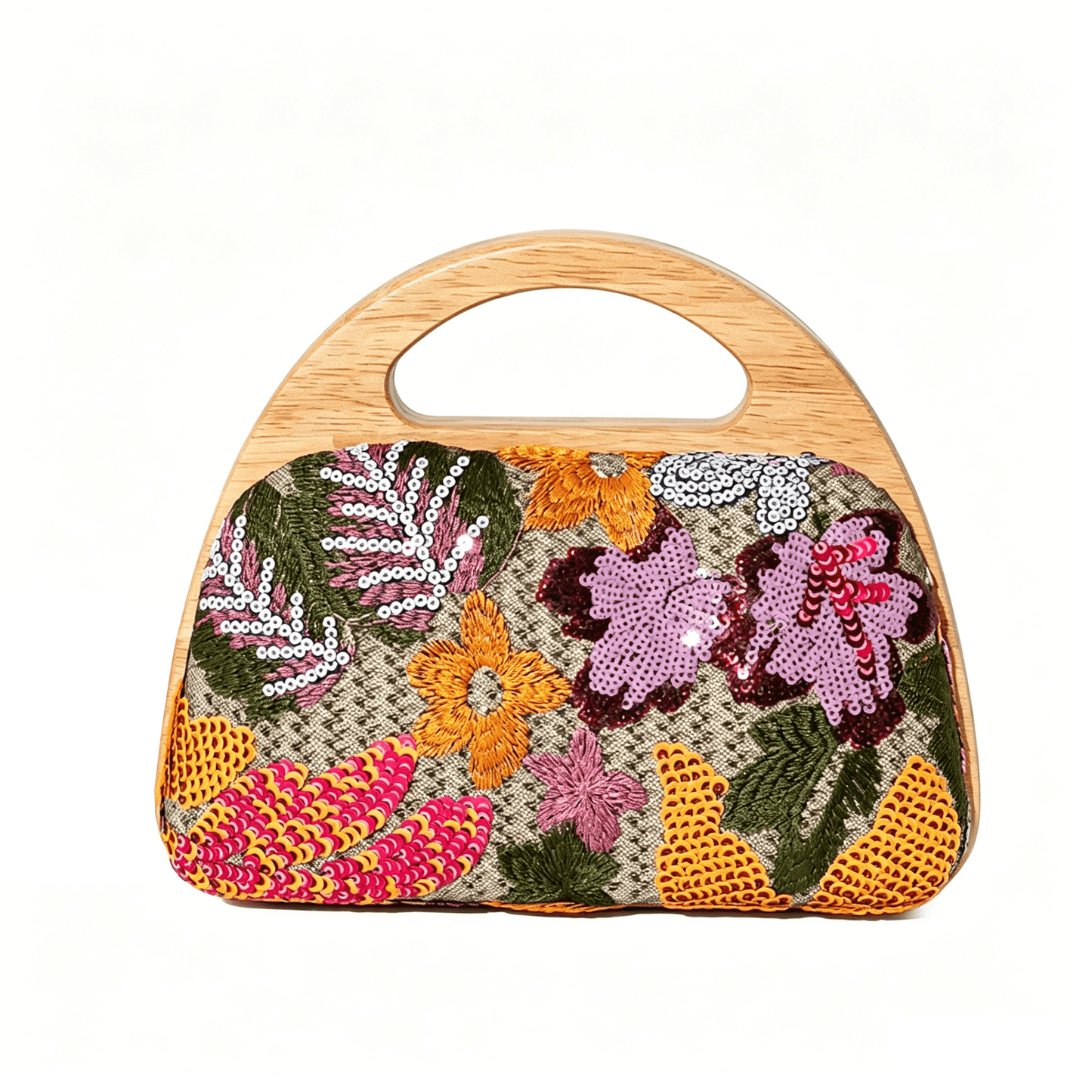 Elegant wooden handle raffia clutch for summer occasions