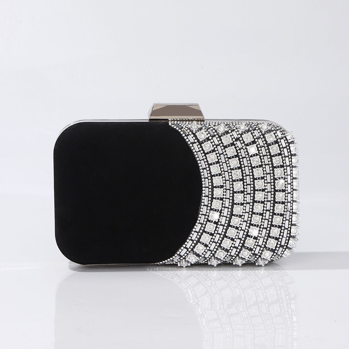 Luxury black crystal evening clutch bag for women