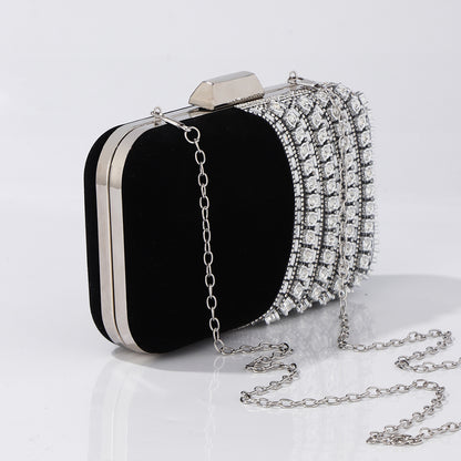 Rhinestone embellished black box purse with chain strap