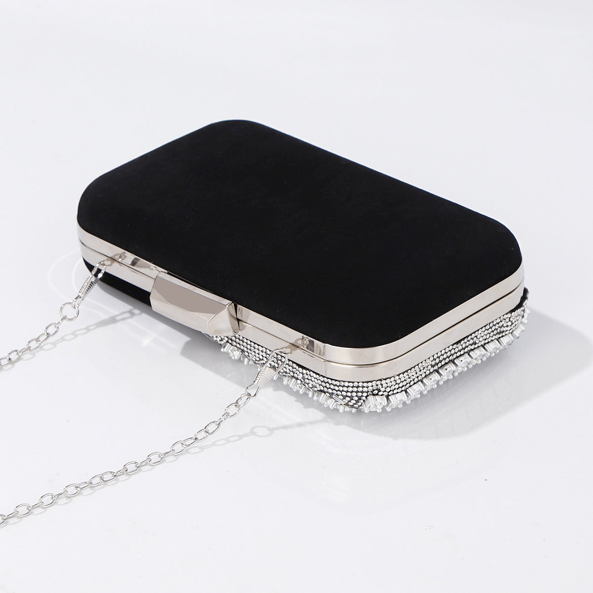 Elegant black satin evening clutch for weddings