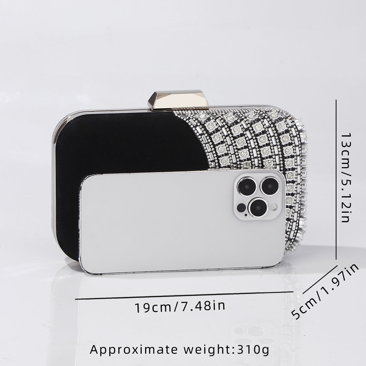 Black rhinestone clutch purse for formal occasions