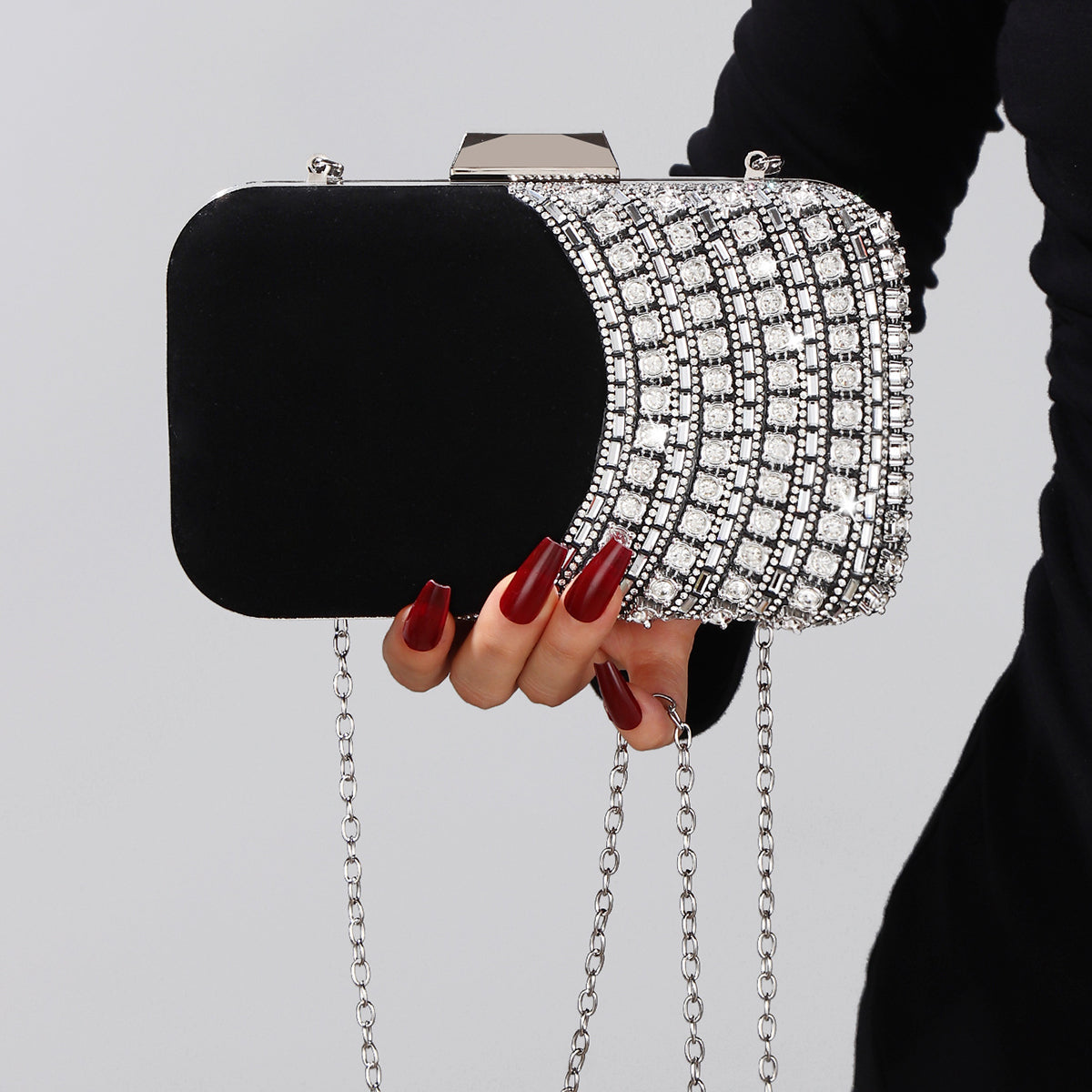 Structured black box clutch for cocktail parties