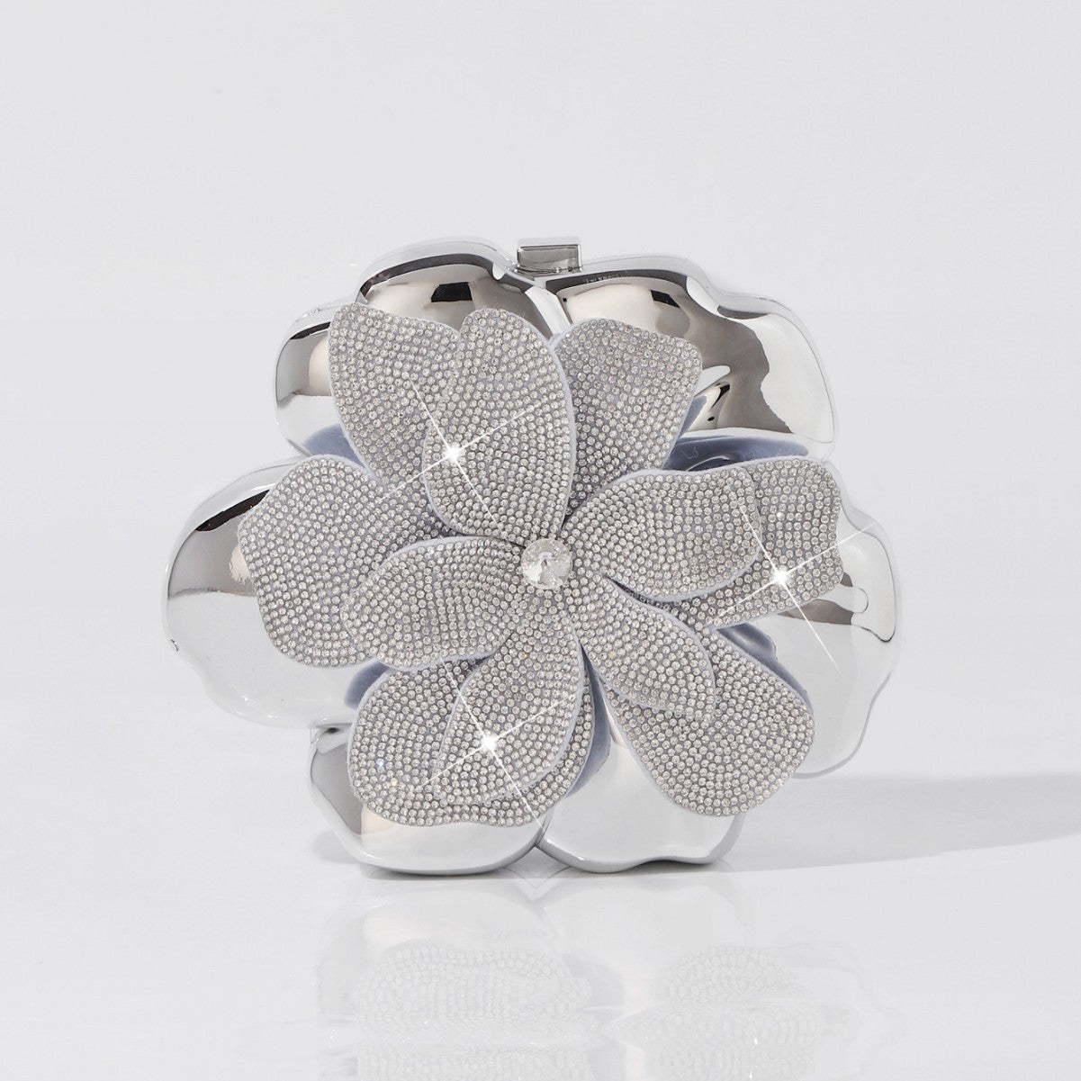 Luxury silver crystal flower acrylic clutch bag