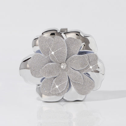 Luxury silver crystal flower acrylic clutch bag