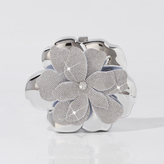 Luxury silver crystal flower acrylic clutch bag