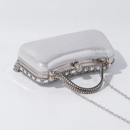 Silver evening handbag with rhinestone embellishments
