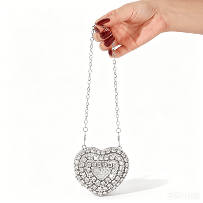 Luxury crystal heart clutch bag with rhinestone detailing