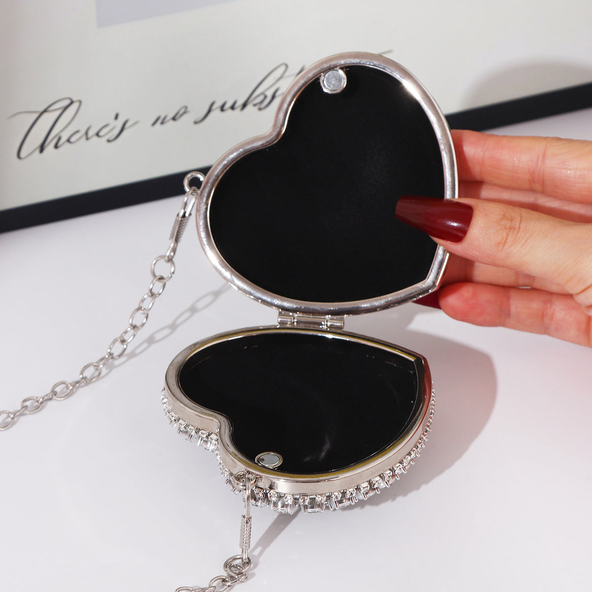 Crystal embellished heart shaped evening bag