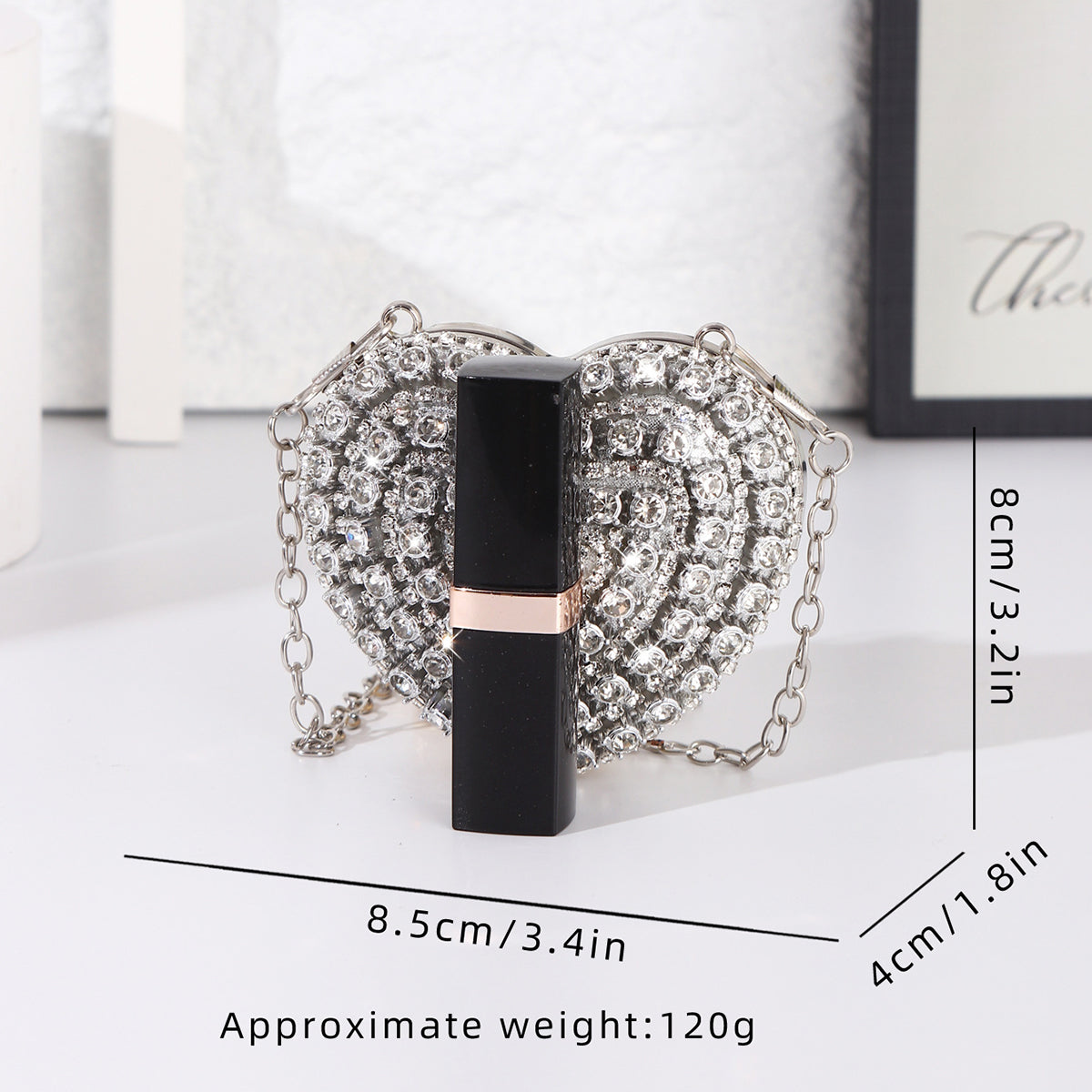 Silver rhinestone clutch purse front view