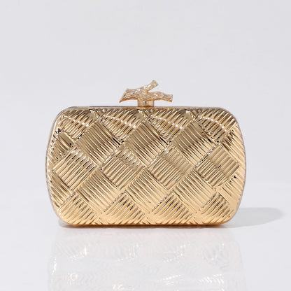 Luxury gold woven metal clutch bag front view