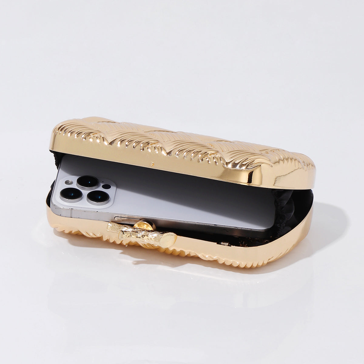 Gold woven pattern clutch bag for wedding guests