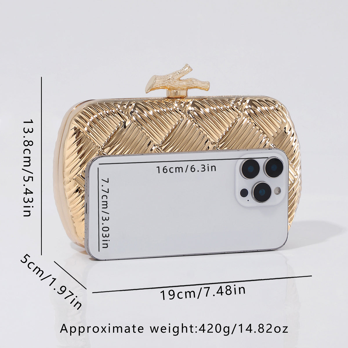 Luxury gold formal event purse with chain strap