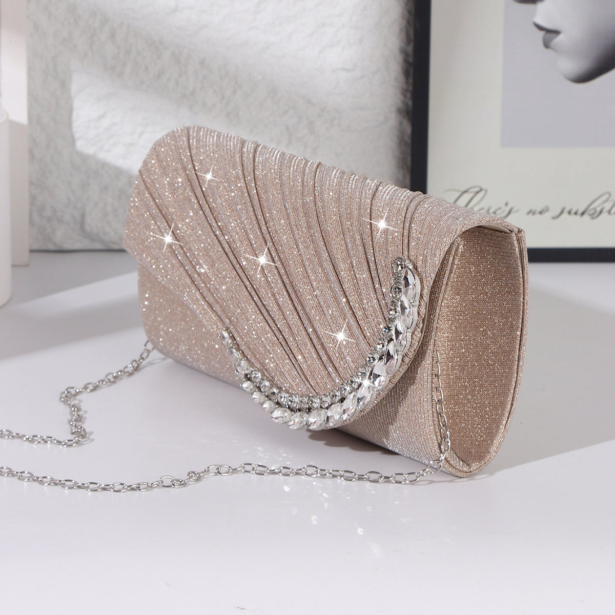 Champagne gold rhinestone purse for weddings and parties