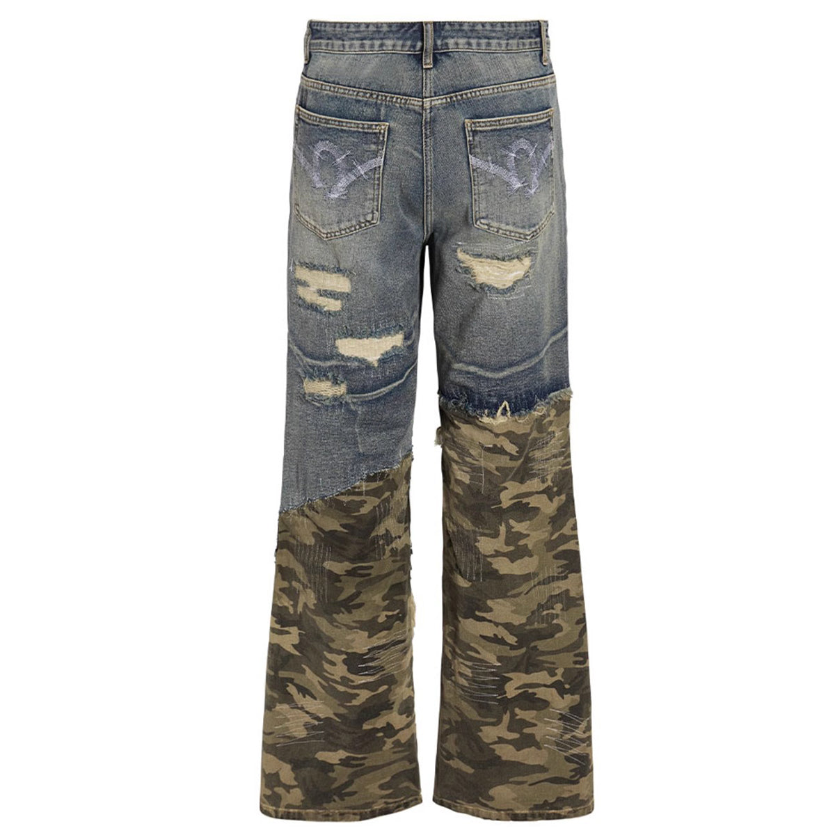 Vintage camo patchwork baggy jeans streetwear style