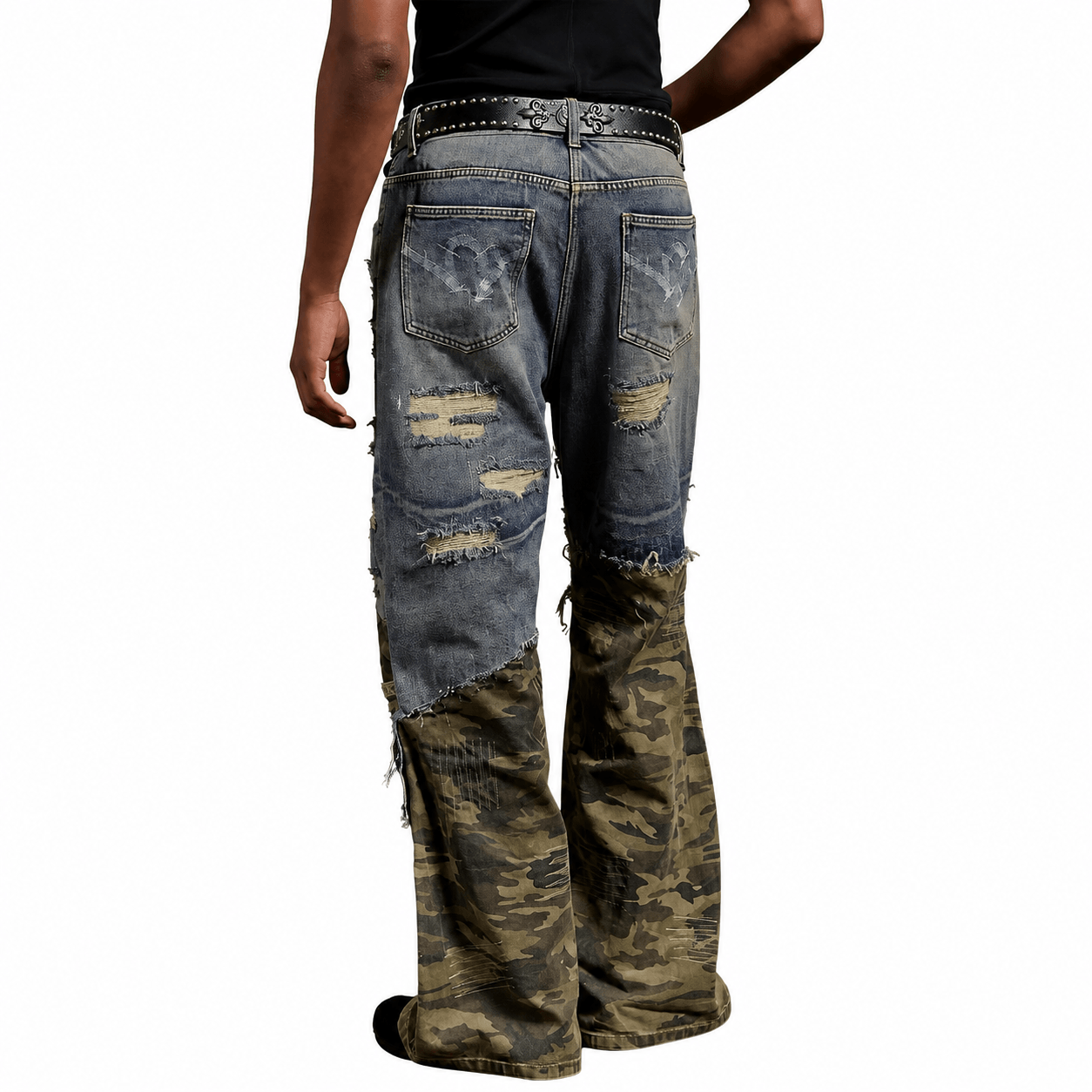 Distressed Y2K wide leg denim pants for men