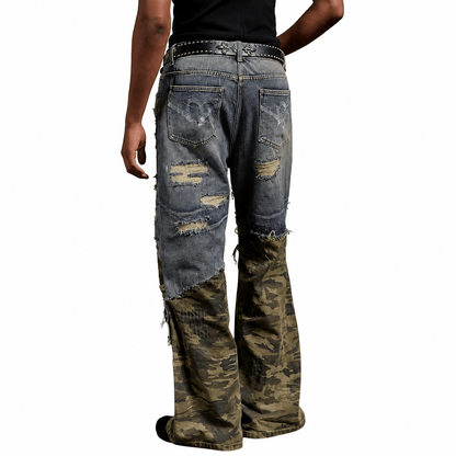 Distressed Y2K wide leg denim pants for men