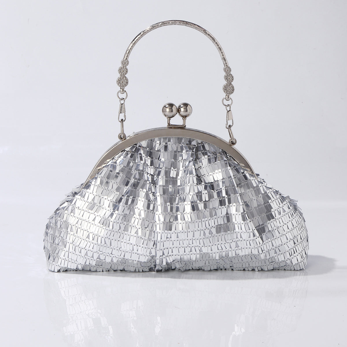 Silver sequin cloud clutch bag front view