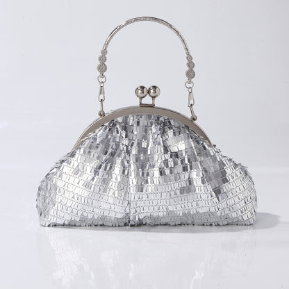 Silver sequin cloud clutch bag front view