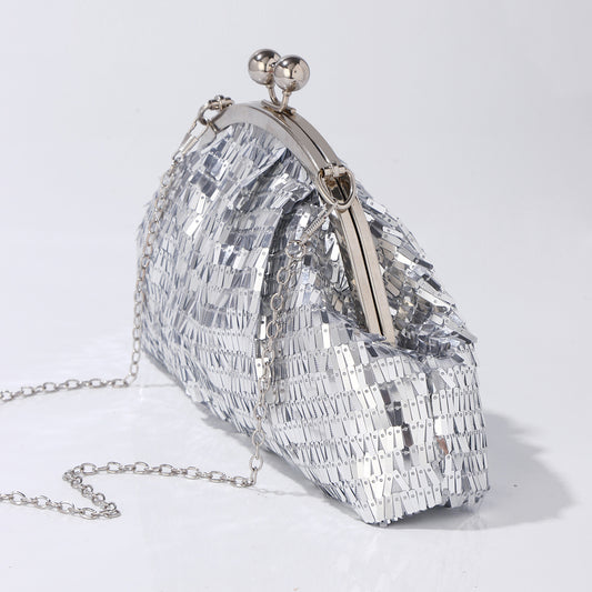 Sparkling silver evening handbag with cloud shape