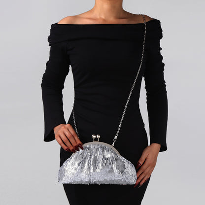 Metallic silver sequin handbag for cocktail parties