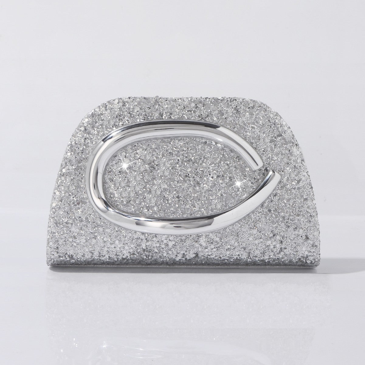 Sparkle crescent handle glitter evening clutch bag silver