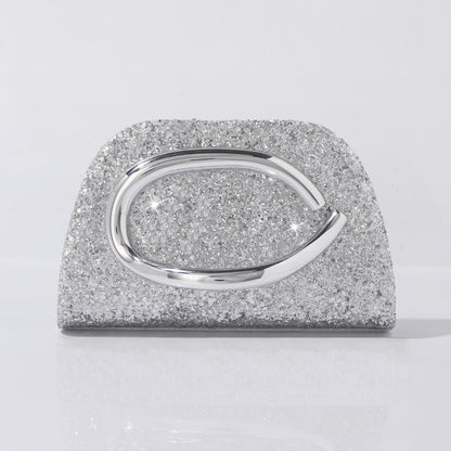 Sparkle crescent handle glitter evening clutch bag silver