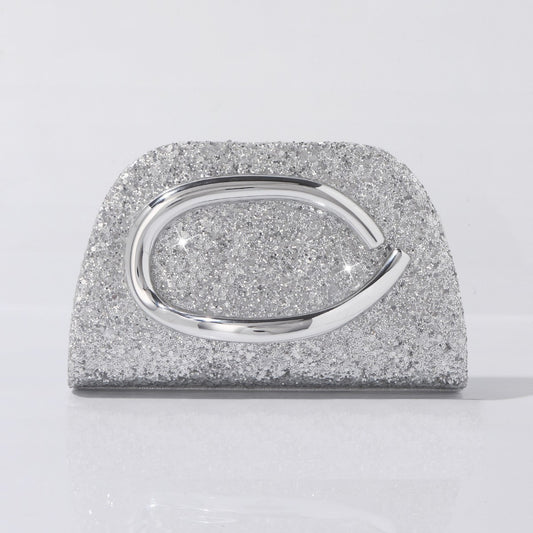 Sparkle crescent handle glitter evening clutch bag silver