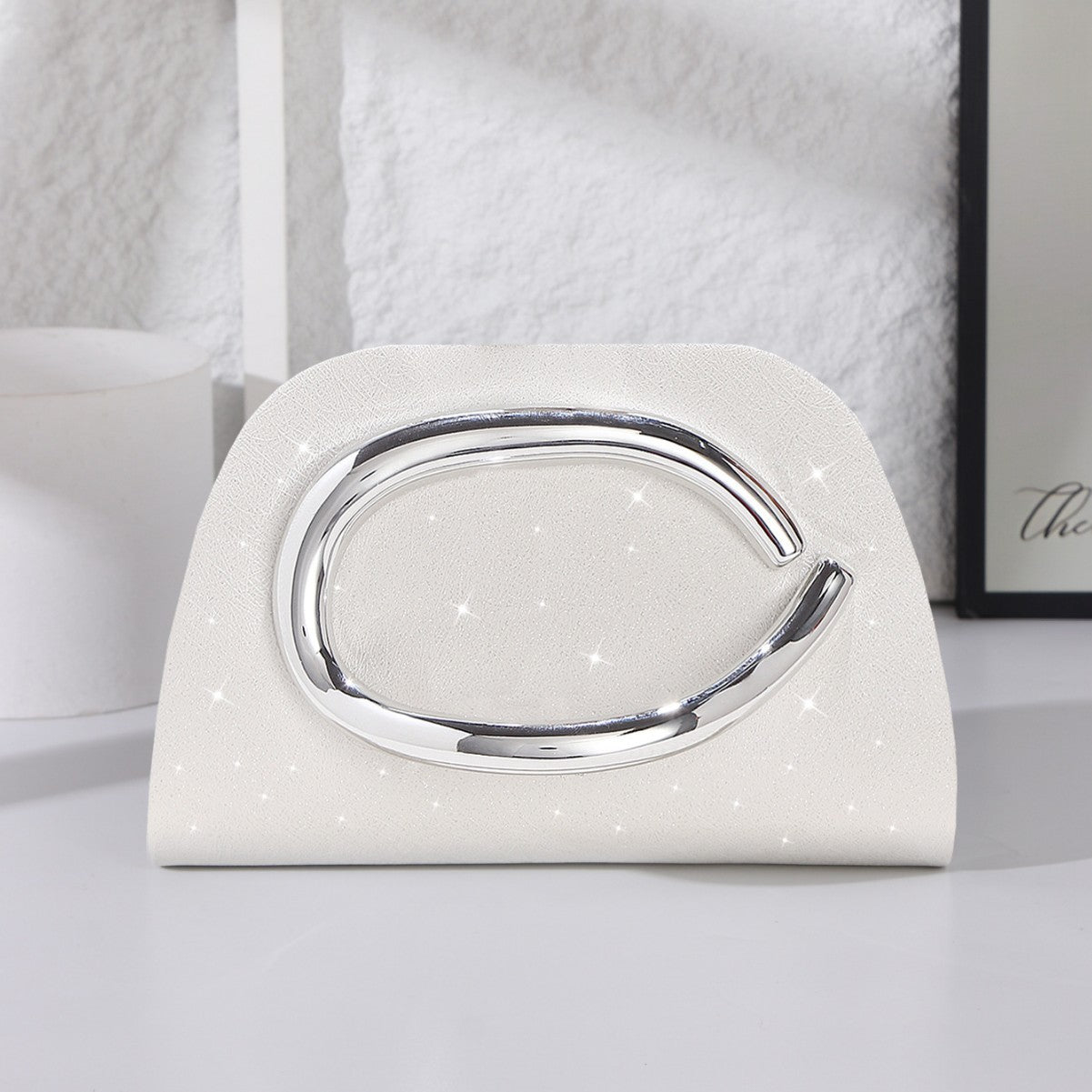 Luxury glitter clutch purse with metallic handle