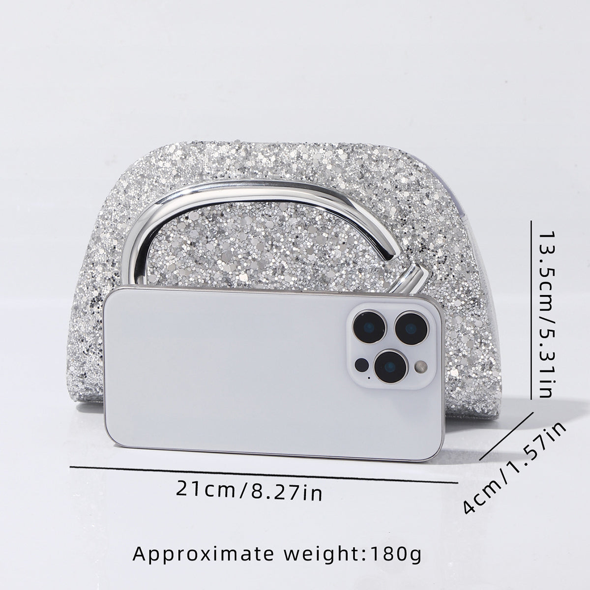 Silver sparkle clutch bag for cocktail parties