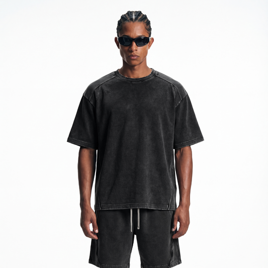 Stone Wash Distressed Short-Sleeve Baggy Tee
