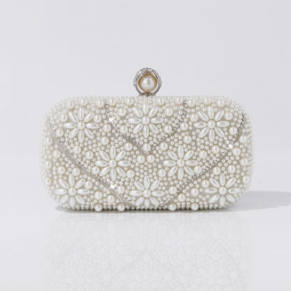 Elegant pearl beaded clutch bag front view