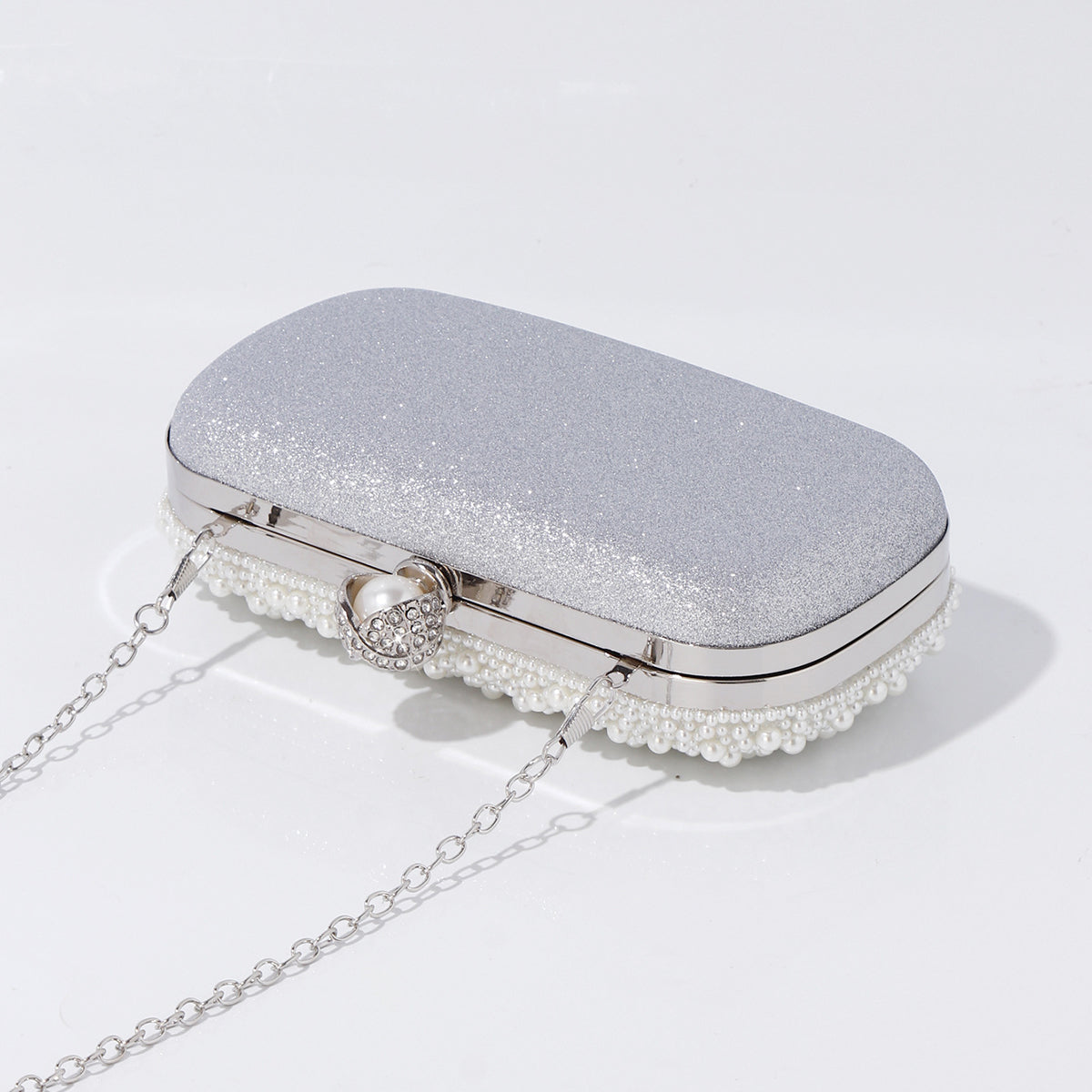 Luxury evening bag with pearl and crystal detailing